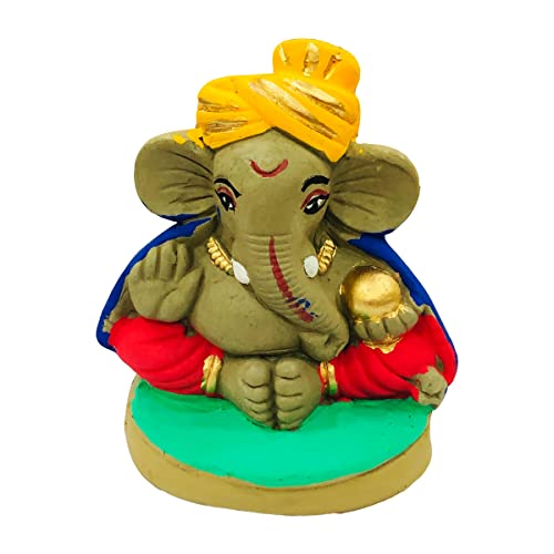 Image of Clay Ganesh Idol, 4 Inches Height, Water Soluble Ganpati Murti for Ganpati Visarjan (Small) (Multicolor)