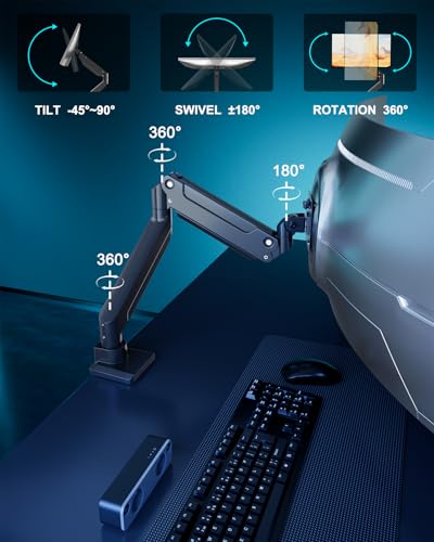 EP Gear de 17 a 49 Pulgadas para Pantallas de hasta 20 kg, Brazo Curvo Ultra Ancho para Monitor de Alta Resistencia, Soporte de Escritorio Individual Totalmente Ajustable, VESA 75x75mm/100x100mm