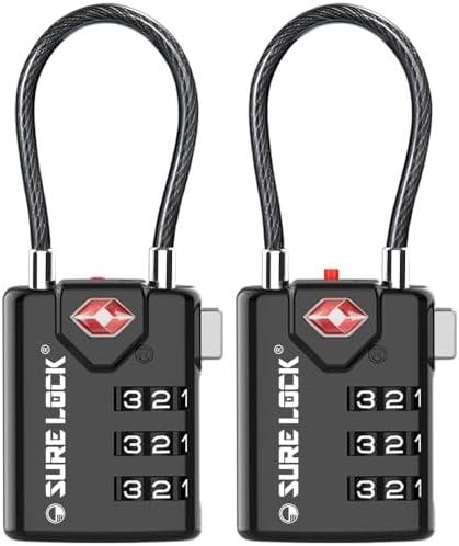 SURE LOCK TSA Approved Luggage Locks with Open Alert Indicator, 3...