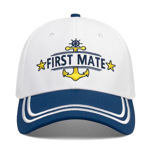 Image of Captain and First Mate Hat for Men Women, Cool Gifts for Boat Owners or Costume, White /Blue