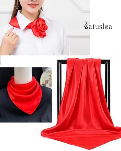 Saiusloa 여성용 단색 넥 스카프 스퀘어 새틴 헤드 스카프 헤드밴드 반다나 59.9 x 59.9cm(23.6 x 23.6인치) — 사진 6