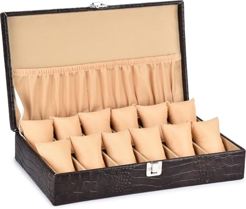 Image of New Brown Croco Design Watch Box for 12 Watches Watch Box (Brown, Holds 12 Watches)