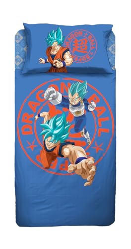 hermet Set Lenzuolo Letto Singolo Dragon Ball 100% Cotone, Completo Letto 1 Piazza, Lenzuolo Sopra + Lenzuolo con Angoli + Federa, Biancheria per la Cameretta, Prodotto Ufficiale
