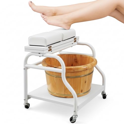 Geelin Pedicure Cart Foot Bath Trolley Portable Pedicure Station Beauty Salon Nail Bath Spa Rolling Cart Stand Supplies with Locking Wheels, Adjustable Manicure Foot Massage Stool, PU Cushion(White)