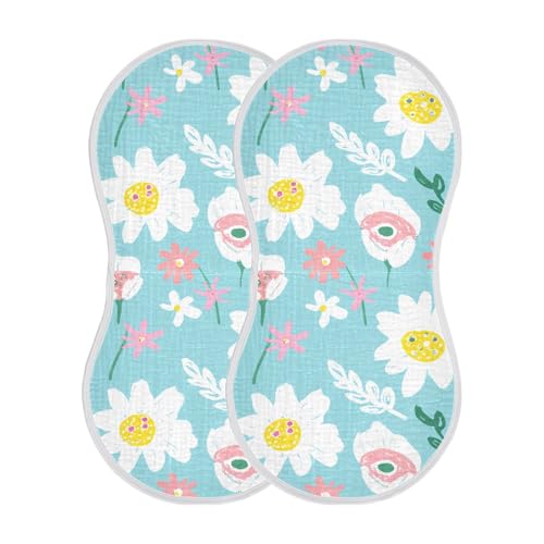 Style Flowers Muslin Burp Cloths 22x11 Inch - 4-Layer Organic Cotton & TPU Waterproof Lining, Absorbent Baby Bibs for Boys/Girls with Hanging Loop2