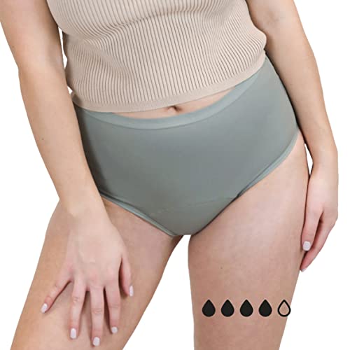 MYLILY® Perioden bielizna z wysokim stanem, szałwia, silna ochrona, bawełna organiczna, bielizna okresowa, zabezpieczona przed wyciekiem, trwała i nadająca się do prania, nietrzymanie moczu, nadaje się do noszenia w ciąży i podczas połogu (XL)