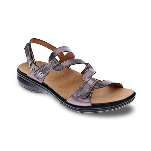 Image of Revere Emerald 3 Women's Sandals - Premium Soft Leather, Adjustable Straps & Contoured Footbed - Orthotic Arch Support for Stylish Comfort & All-Day Wear Gunmetal 11-11-5 W US