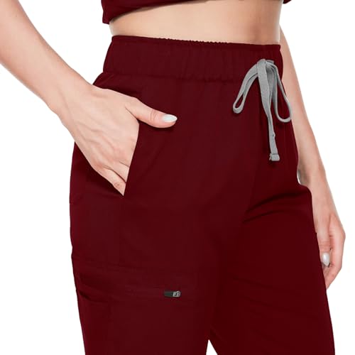 Image of VIAOLI Scrubs for Women Set Modern V-Neck Top & 8 Pocket Jogger Pants Nursing Uniform Solid Stretch Workwear