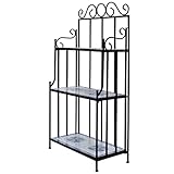 vidaXL Garden Plant Stand 3-Tier Blue & White Mosaic Pattern - Curved Iron Frame with Ceramic Shelves - 58x30x115cm - Ideal for Garden, Balcony, Terrace