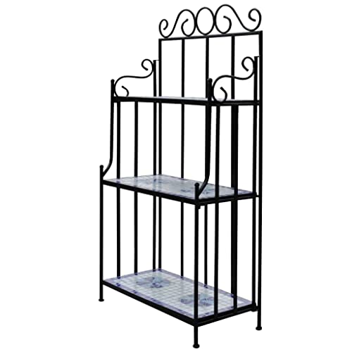 vidaXL - vidaXL Garden Plant Stand 3-Tier Blue & White Mosaic Pattern - Curved Iron Frame with Ceramic Shelves - 58x30x115cm - Ideal for Garden, Balcony, Terrace