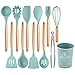 Produktbild Küchenutensilien-Set, Silikon-Kochutensilien, 12-teilig, Küchenutensilien mit natürlichen Holzgriffen für Zuhause, Haushalt, Wohnung, Essentials, antihaftbeschichtetes Kochgeschirr, Löffel-Set