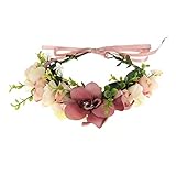 NUOLUX Blumen Kranz Stirnband Krone Blumengirlande Boho für Festival Hochzeit (dunkelrosa)