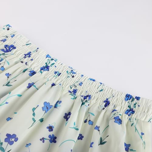 Women's Floral Maxi Skirts High Waist Summer Boho Flowy Ruffle Long Skirt with Pockets Blue Blooms S — view 2