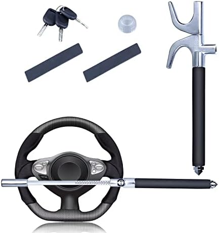 Car Steering Wheel Lock, Universal Anti Theft Car Device, Retractable Wheel Locks for Cars, Adjustable Car Theft Prevention Device with 3 Keys and Safety Hammer Fit for All Type of Cars