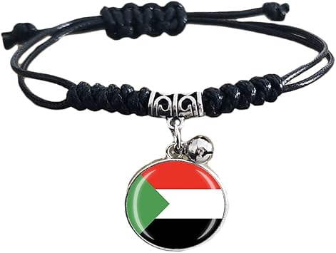 Sudan Flag Braided Bracelet Adjustable Nylon Chain Crystal Wristband Souvenir,Fashion Handmade Bracelet for Man & Woman Special Days Gift