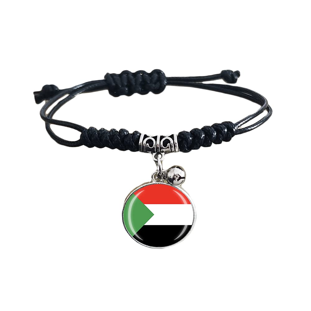 Wedarego Sudan Flag Braided Bracelet Adjustable Nylon Chain Crystal Wristband Souvenir,Fashion Handmade Bracelet For Man & Woman Special Day's Gift