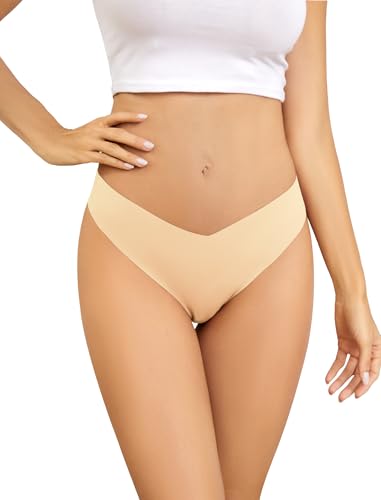 Image of voenxe Seamless Women Thongs,No Show Ladies Gym Comfy Invisible Underwear | Comfortable Soft Panties,Low Rise Laser Cut Workout No Seam Athletic Undies for Sports Running Exercise,5 Pack