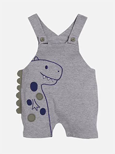 Image of BABY GO Cotton Dungaree Style Short Sleeve Romper for Baby Boys | Cute Striped Jumpsuit with Snap Buttons | Newborn Summer Bodysuit