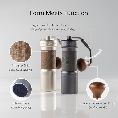 1Zpresso K-Ultra Manual Coffee Grinder Silver with Carrying Case, Assembly Consistency Grind Stainless Steel Conical Burr, Foldable Handle, Numerical External Adjustable Setting, All-Round Grinder
