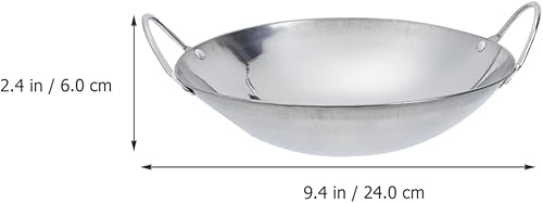 Miniatura 8 de ERINGOGO 2 in 1 Stainless Steel Wok 8 Double Handled Steel Wok Round Bottom Cooking Wok Deep Fry Pan Grilling Wok Chinese Wok Dish Serving Pot for