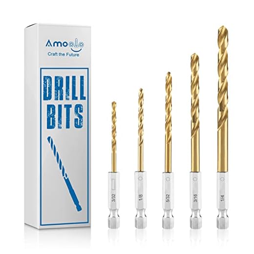 amoolo Hex Shank Drill Bit Set, 5pcs Titanium HSS Twist Impact Drill Bit Set for Metal, Steel, Wood, Plastic, Quick Change Design (3/32" - 1/4")