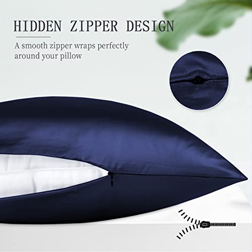 OLESILK 100% Mulberry Silk-Pillow-Cases 2 Pack for Hair and Skin, Real Silk-Pillowcase with Hidden Zipper, Both Sides Natursl Pure Silk, Navy, Standard 20''×26'' by OLESILK - Image 6