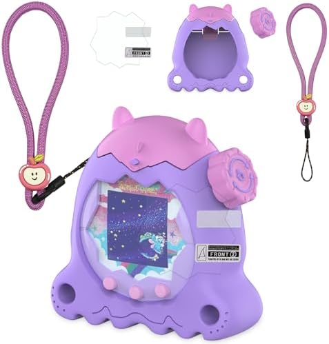 RAWECUD Protective Case for Tamagotchi Paradise Electronic Pet, Silicone Cover for Tamagotchi Paradise with Screen Protector, Hand Strap and Button Cover Protector