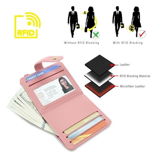 Image of Airkit Small Wallet Women RFID, PU Leather Card Holder with Keychain | Slim Compact Zipper Coin Purse for Ladies, Travel Holiday Gifts for Mom, Cute Mini Bifold Wallets