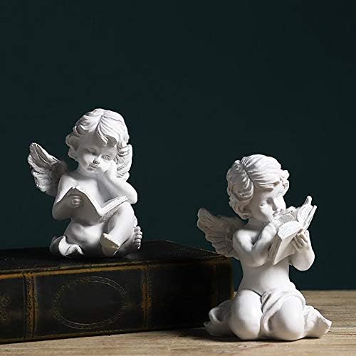 POHOVE Cherubs Figurine Miniature, Resin Reading Book Angel Statue, Table Angel Art Ornament,Cherub Wings Angel Statue,Angel Cherub Garden Statue for Living Room Desktop Home Decor