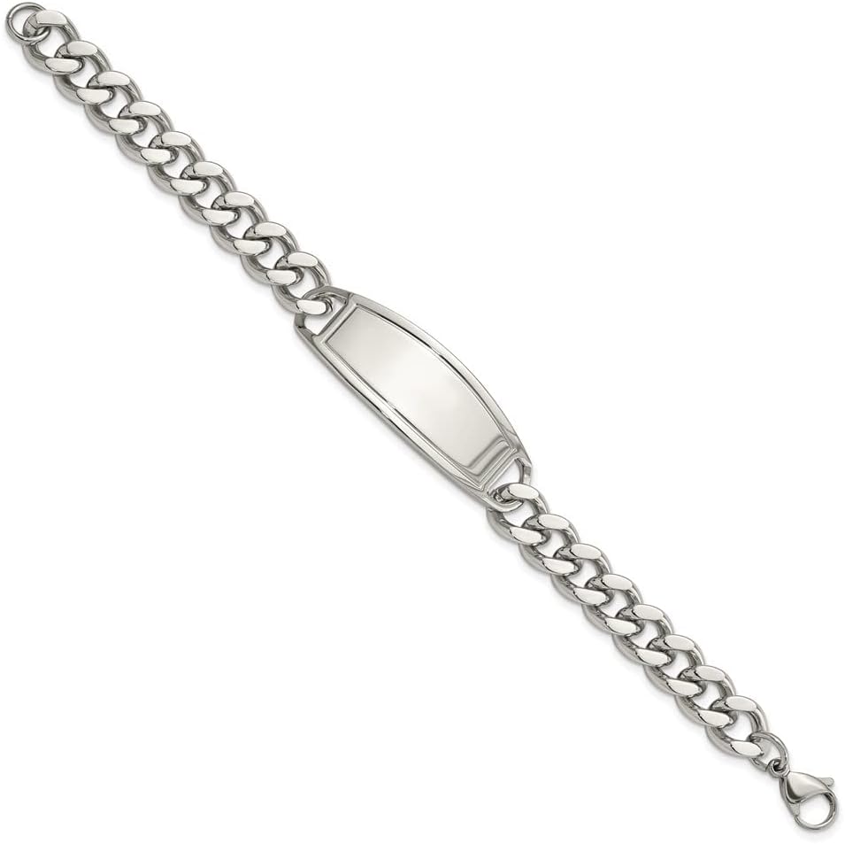Real Stainless Steel Men's 8.5 inch ID Bracelet Engravable Identification Name Bar Tag - with Secure Lobster Lock Clasp 8.5" (Width = 11mm)