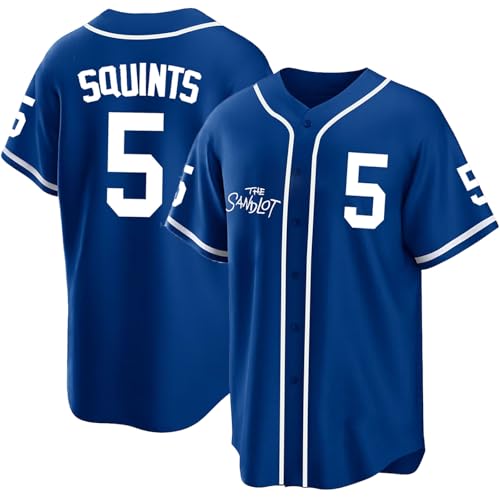 Tocament The Sandlot Baseball Jersey #5 Squints Button Down Short Sleeve 90s Classic Breathable for Men Sports Legend Jerseys (Blue X-Large)