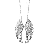 Sterling Silver Angel Feather Wing White Diamond Pendant Necklace (1/2 Carat)