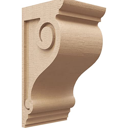 9"W x 9"D x 18"H Wide Scroll Rough Cedar Woodgrain TimberThane Corbel, Primed Tan