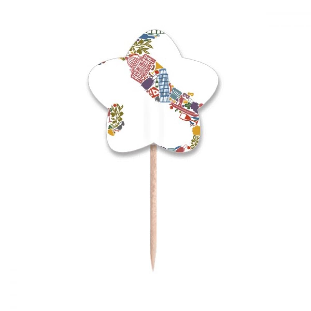 Cure-dents drapeaux Italie avec architecture nationale et étoiles pour cupcake