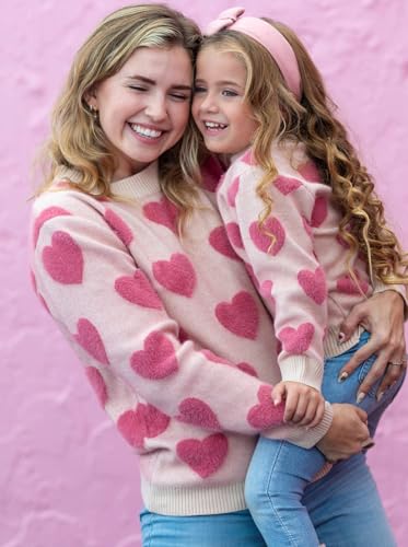 Family Matching Valentine Sweater Long Sleeve Round Neck Heart Print Pullovers Knit Tops2