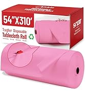 Plastic Table Cloth, 310 Ft X 54 in Plastic Table Cloth Disposable Pink Tablecloth with Any Cut S...