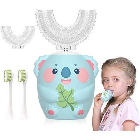 ELOTAME Cartoon Kids U Shaped Electric Toothbrush with 4 Brush Heads,Full Mouth 360-Degree Cleaning Sonic Automatic Toothbrush with IPX7 Waterproof (8-15 Age Blue Koala Without Cup) Cover
