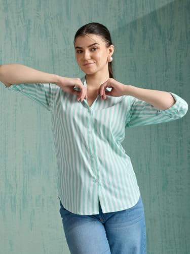 Image of Women's Cotton Striped Shirt | Casual Button Down Shirts for Women | Full Sleeve Stylish Office Wear Top | Regular Fit Color