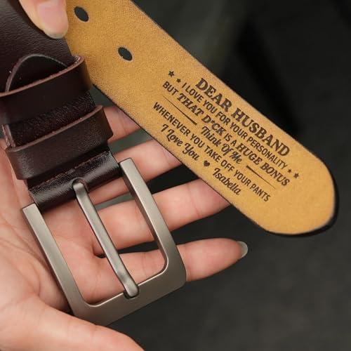 Think Of Me Whenever You Take Off Your Pants - Personalized Engraved Leather Belt for Husband, Boyfriend, Custom Name Wide Leather Belts for Fathers Day Anniversary Birthday2