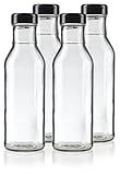 12 oz Professional Clear Glass Thick Wall Sauce Bottle with Drip Resistant Flip Top Cap (4 Pack) for...