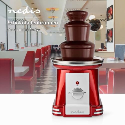 Foto von Nedis Schokoladenbrunnen – Im Retro-Design aus Kunststoff und Edelstahl mit 3 Ebenen – Spülmaschinenfest – 40 cm Durchmesser – Rot-Weiß
