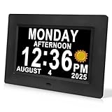 Jaihonda Dementia Clock Digital Calendar Clocks with Days Dates and Time of Day for Elderly with Sun/Moon Icons+15 Alarms+5 Level dimming Digital Clock for Seniors