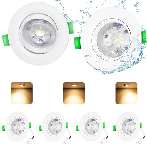 Ugvmn LED Downlights Ultra Slim 5W Cool White 6000K, 30° Swivel Recessed Ceiling Lights, IP44 Round Ceiling Spotlights for Bathroom Kitchen Living Room, 6 Pack