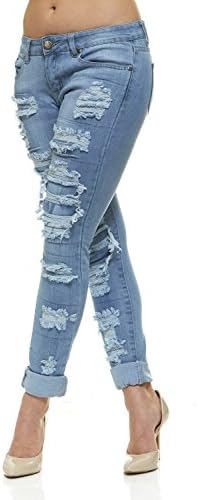 V.I.P.JEANS Men's Distressed Patched Repaired Skinny Cuffed Ripped Jeans,  Faded Blue, Small : Amazon.sg: Fashion