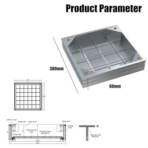 TOOSOAR Couvercle de regard 30x30x6cm,Alliage d'aluminium Couvercle de Regard Encastré et Cadre, Couvercle d'inspection Invisible pour Grilles d'égout Caniveaux – vue 6