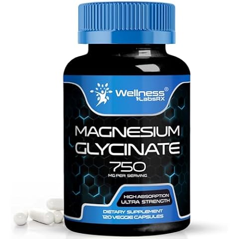 Magnesium Glycinate Capsules - 750mg | 120 Count, Magnesium Supplement for Women and Men – Pure Complex Magnesium Glycinate, High Absorption, Heart Health, Sleep Supplement Cover