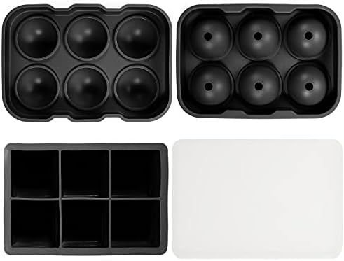 Vinsani 2 Pack Ice Cube Tray with Removable Lid Easy-Release Silicone Flexible Ice Ball Mould and Square Ice Cube Maker LFGB Certified and BPA Free Stackable Durable  Black