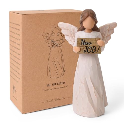 NANAOUS New Job Gifts for Women, Angel Figurines Holding New Job Sign