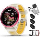 Garmin Forerunner 570-42mm GPS Smartwatch Aluminum and Bone/Mango Band 010-02970-02 Bundle with Deco Essentials 20mm Milanese Band 3 Pack, Charging Dock and Silicone Dust Cover 3 Pack