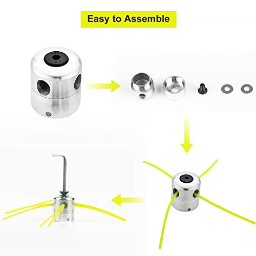 Miniatura 3 de Swawis Aluminio Cabezal Desbrozadora Universal Cabezal Hilo Aluminio Cortacésped Duradero Para Desbrozadora De Césped 2 Cabezales De Hilo 10 Hilos